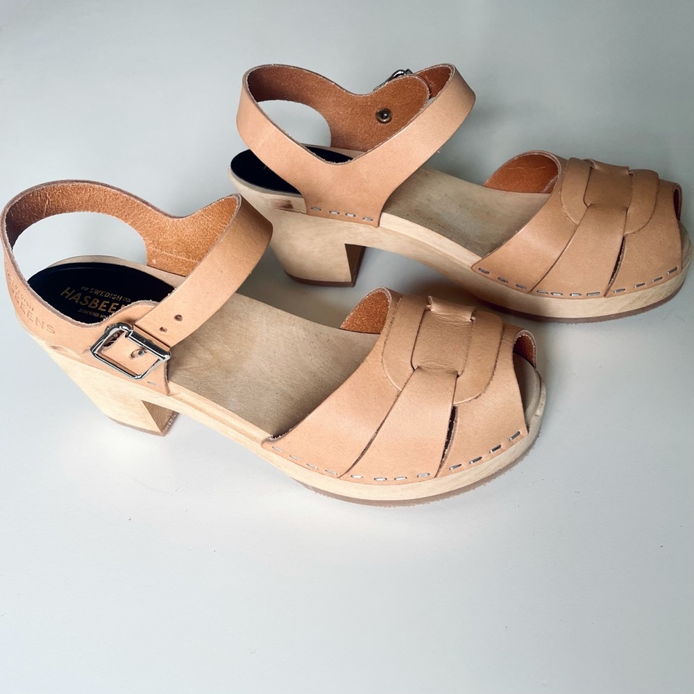 Swedish Hasbeens Peep Toe High Clog Nature Sandals 37 (new) - Picture 3 of 8